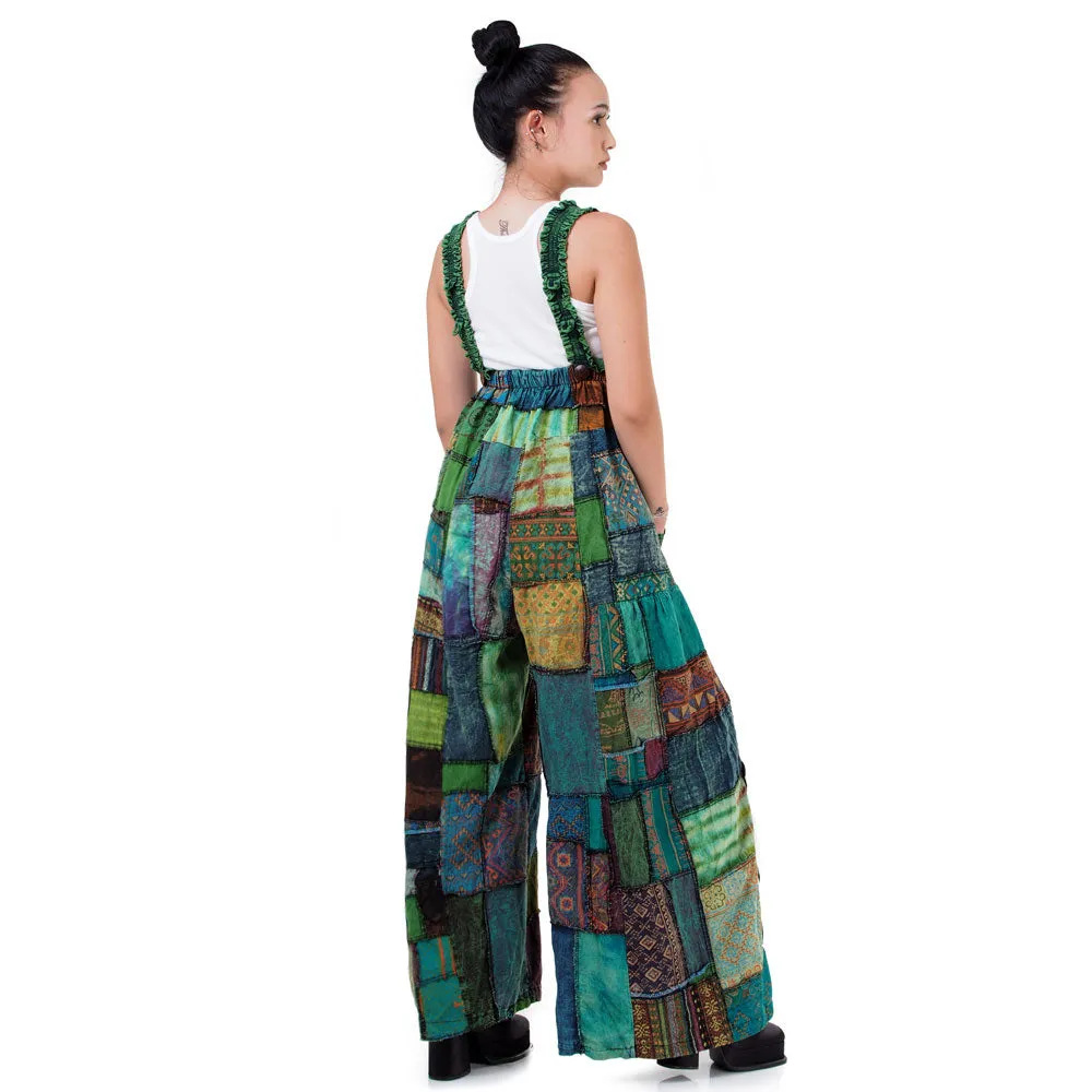 Midnight Black Wide-Leg Patchwork Jumpsuit Overall