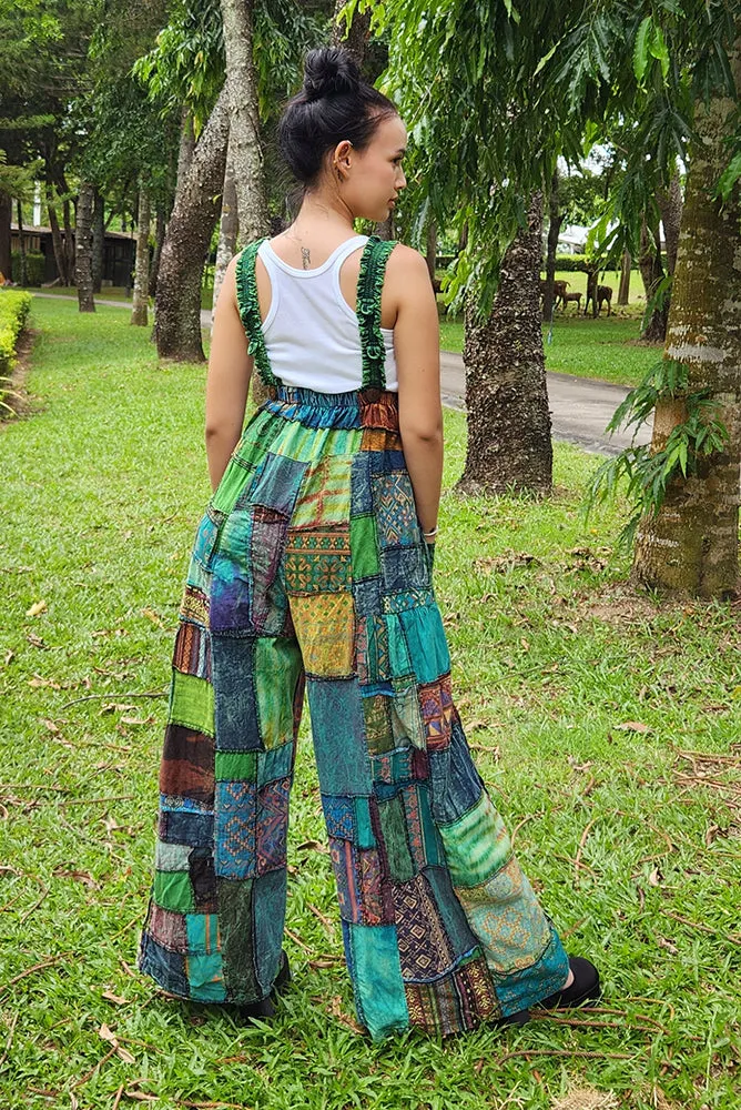 Midnight Black Wide-Leg Patchwork Jumpsuit Overall