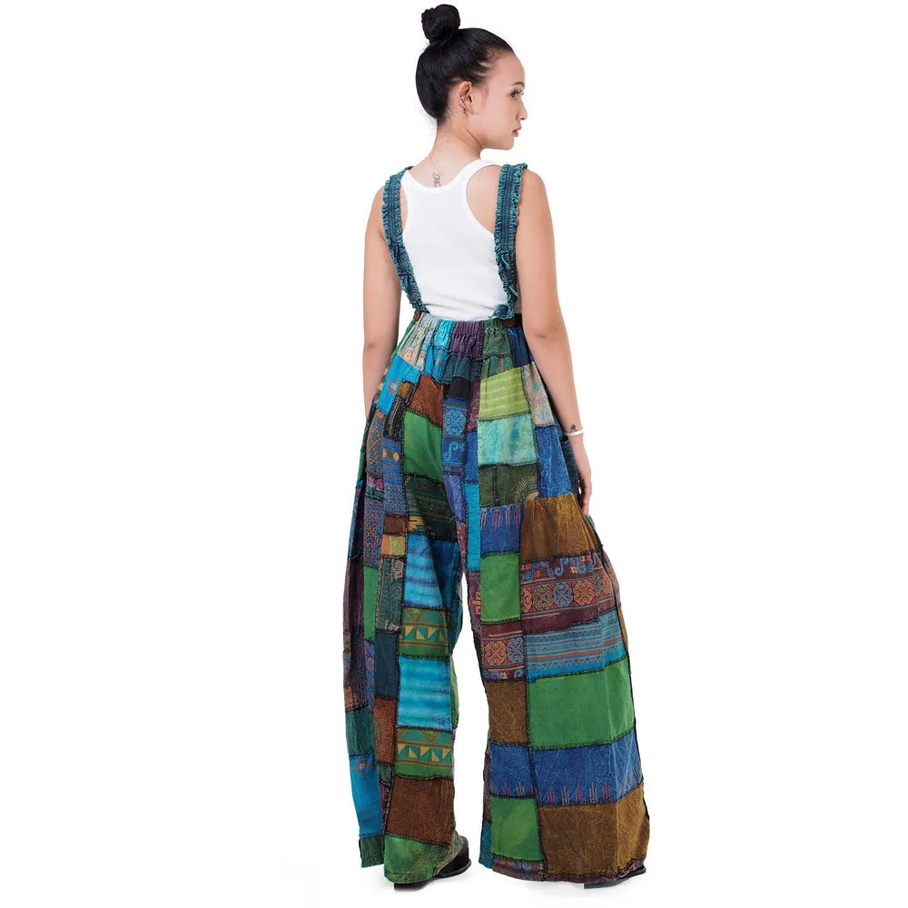 Midnight Black Wide-Leg Patchwork Jumpsuit Overall