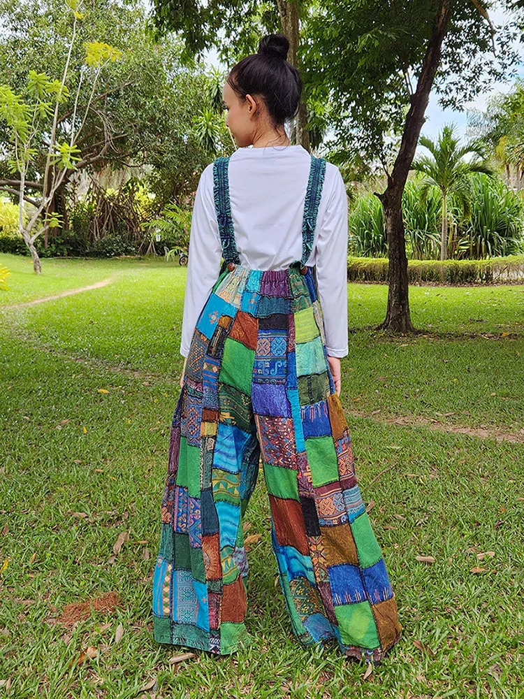 Midnight Black Wide-Leg Patchwork Jumpsuit Overall