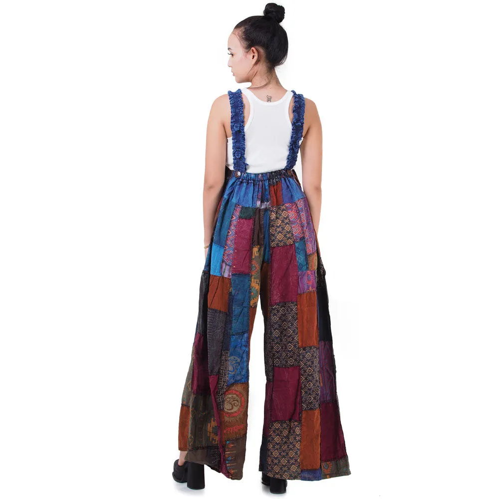 Midnight Black Wide-Leg Patchwork Jumpsuit Overall