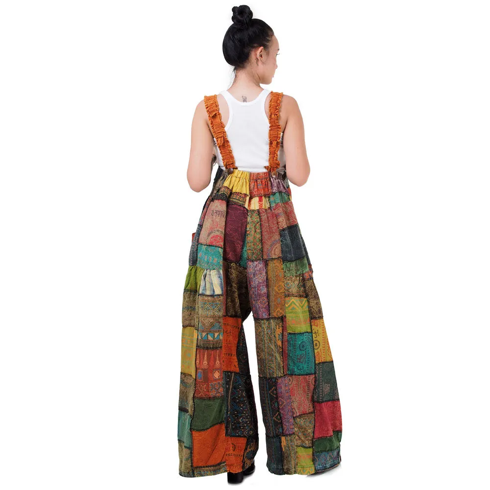 Midnight Black Wide-Leg Patchwork Jumpsuit Overall