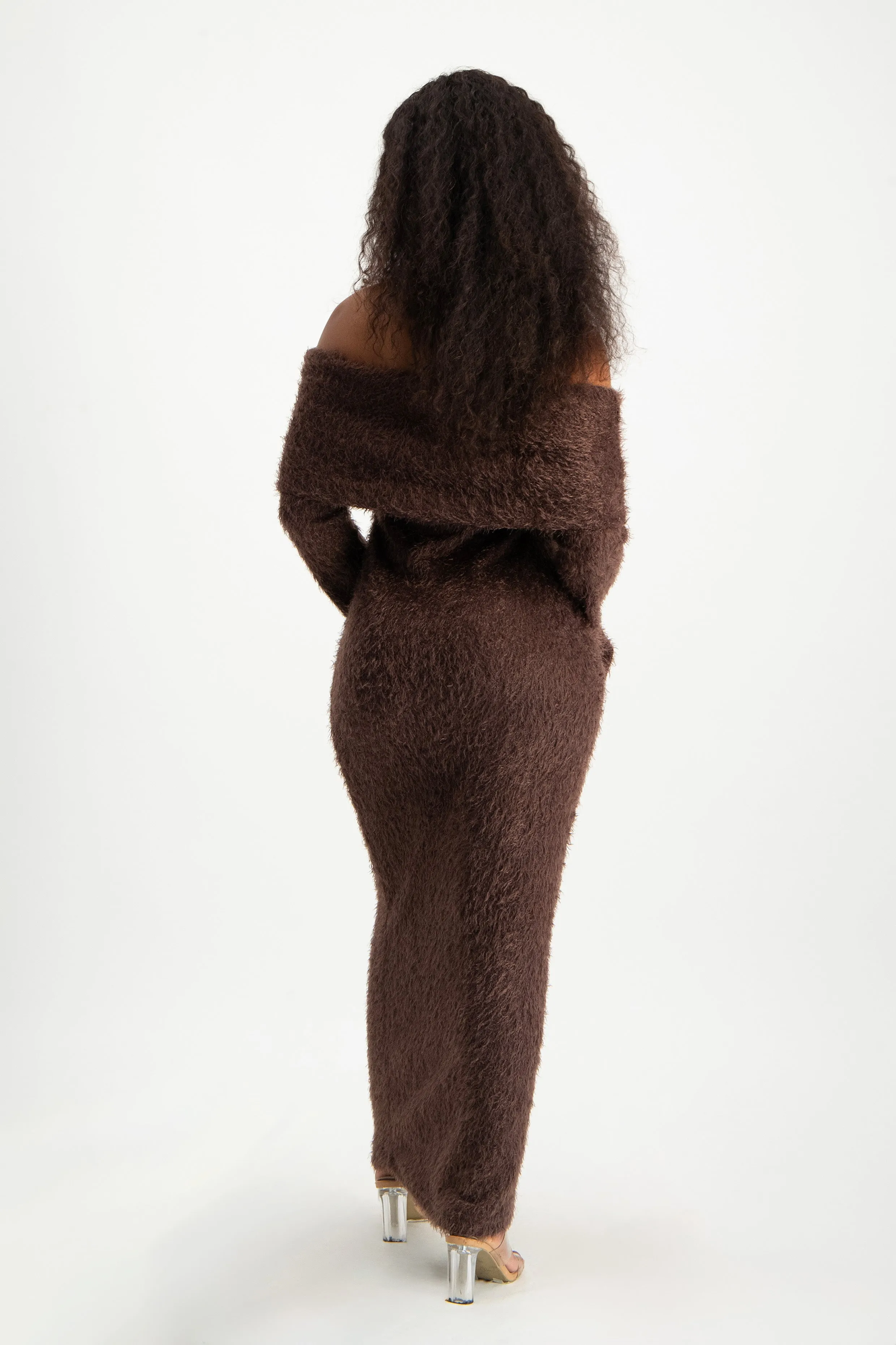 Off-Shoulder Fluffy Knit Dress
