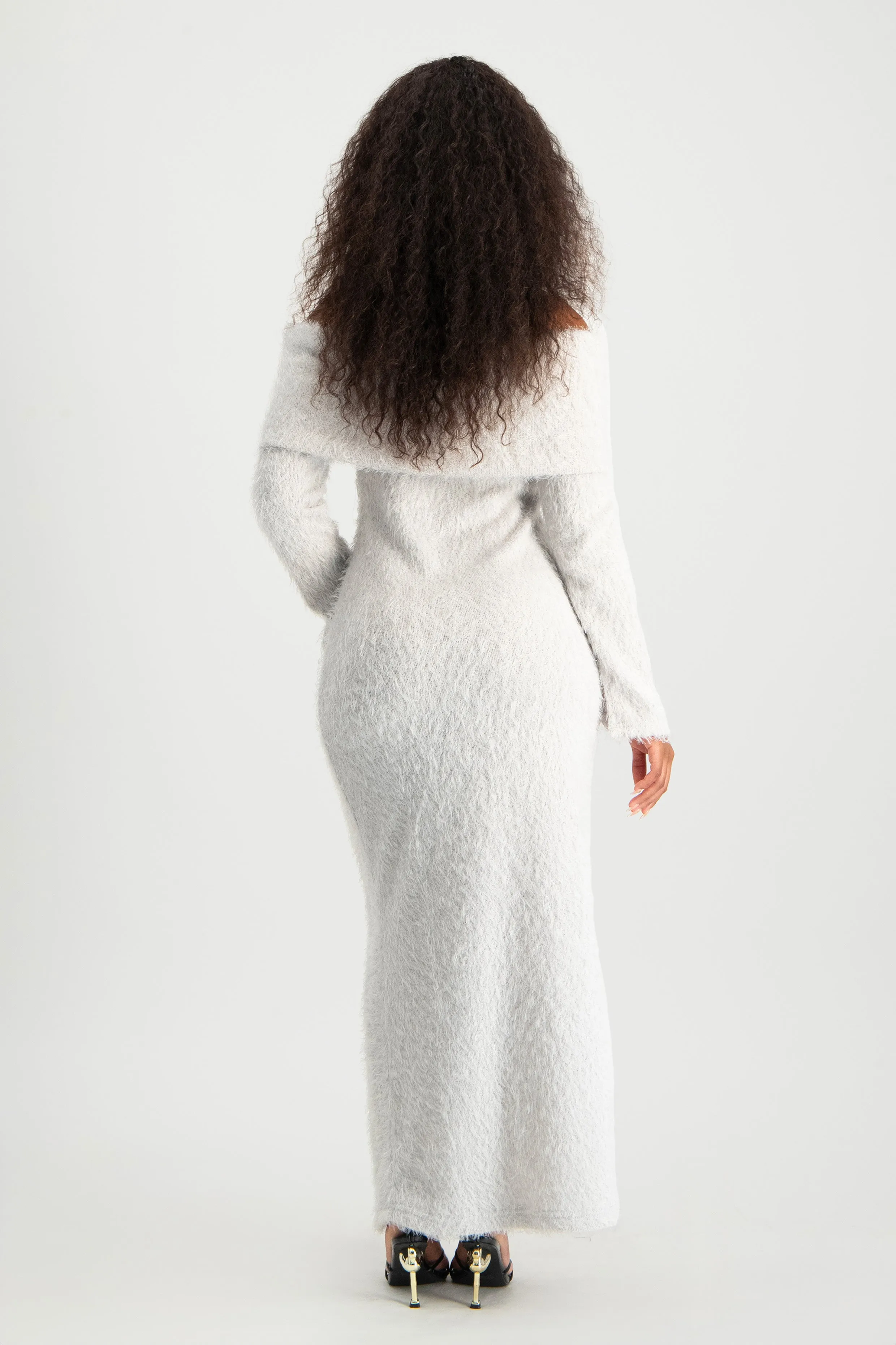 Off-Shoulder Fluffy Knit Dress