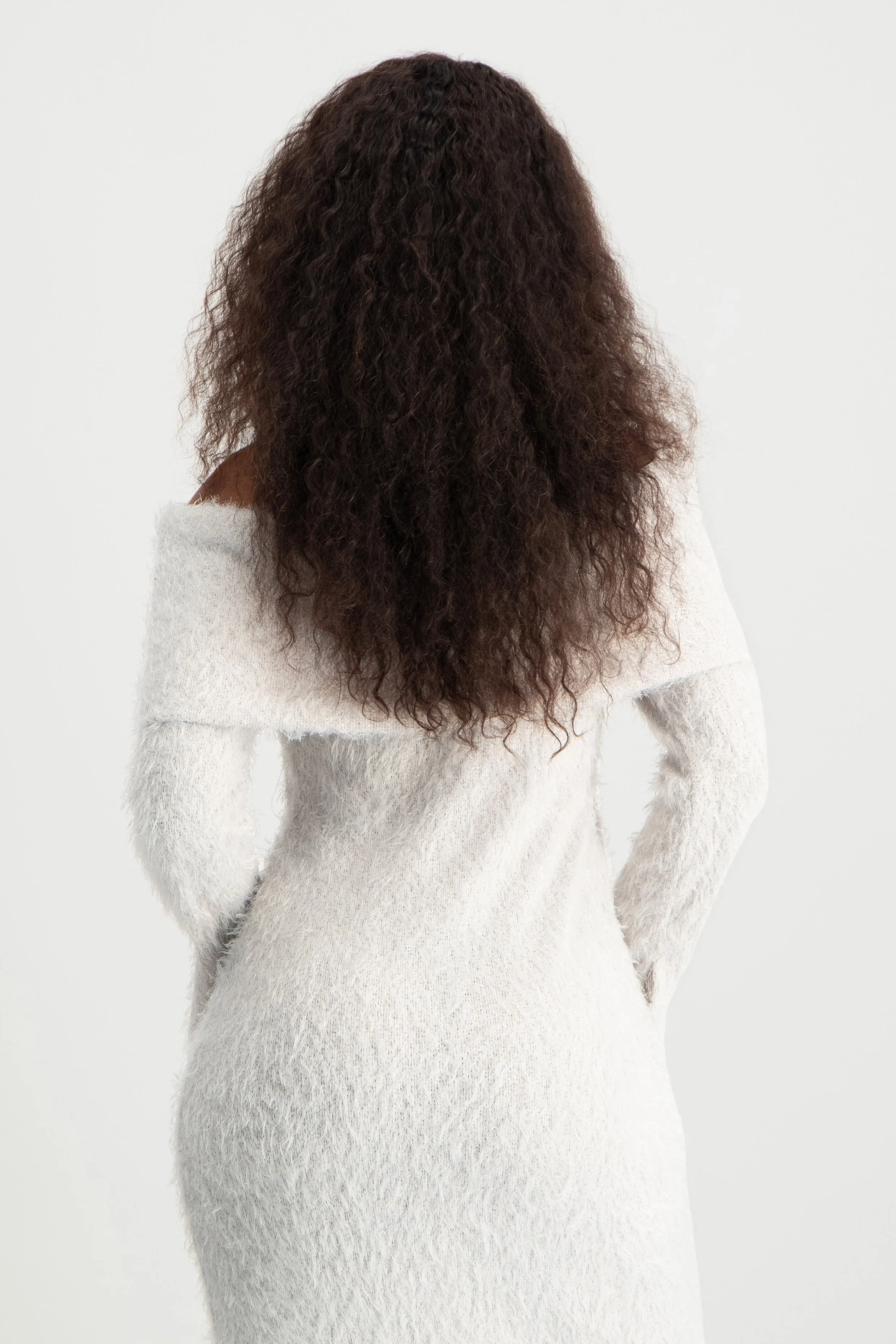 Off-Shoulder Fluffy Knit Dress