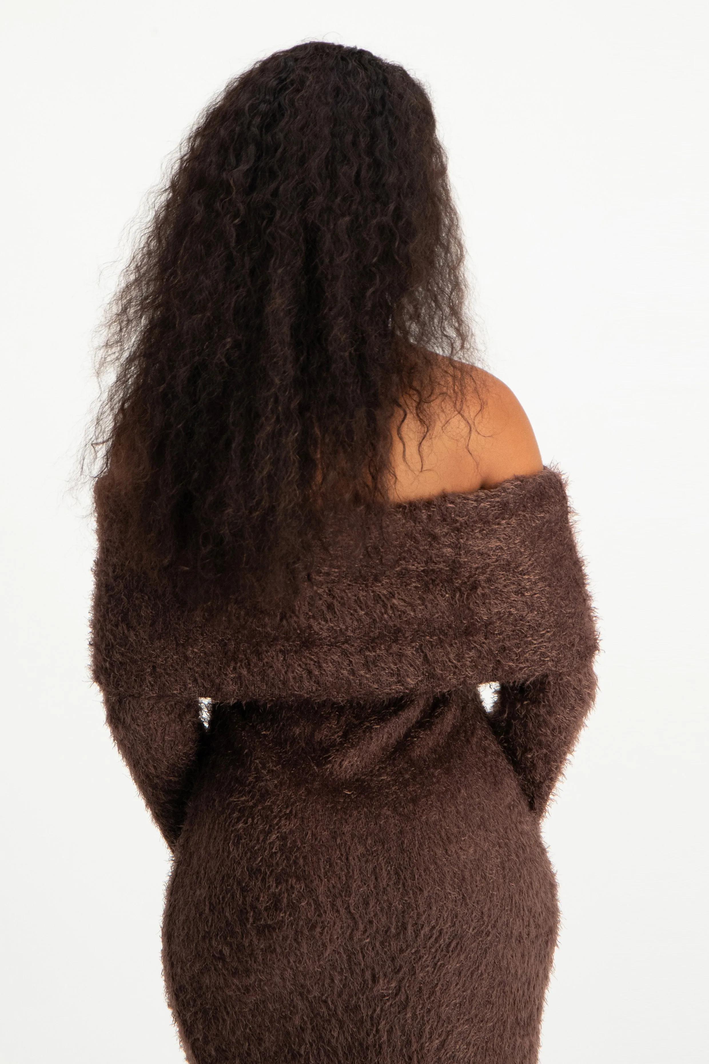Off-Shoulder Fluffy Knit Dress