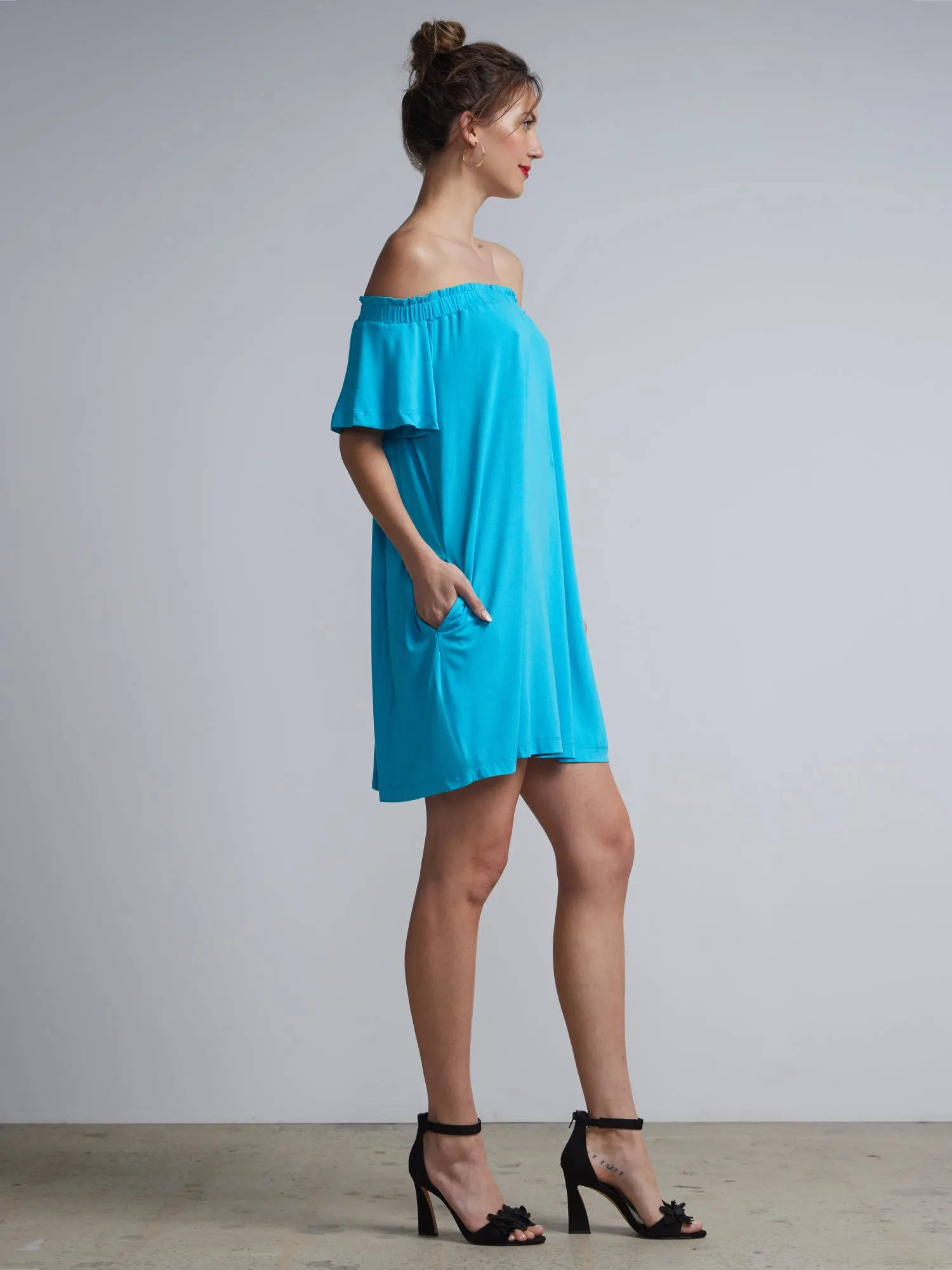 Off-The-Shoulder Knit Shift Dress