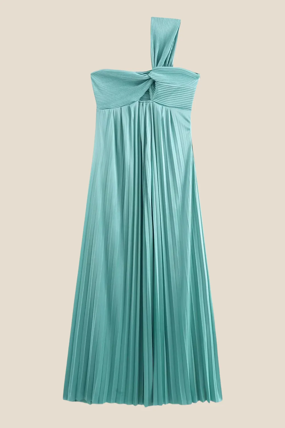 One Shoulder Red High Waist Pleated Long Dress