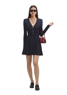 Pointelle Knit Mini Dress - Navy