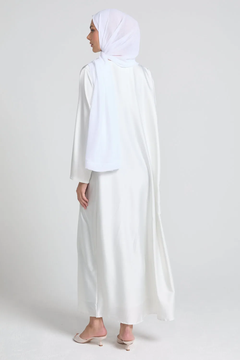 Premium White Satin Inner Slip Dress WITH LINING  - LONG SLEEVE