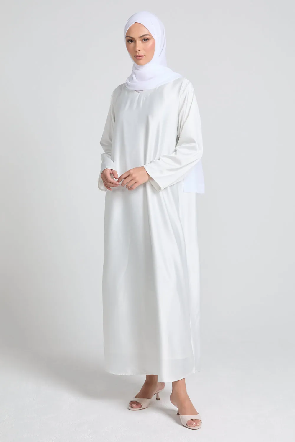 Premium White Satin Inner Slip Dress WITH LINING  - LONG SLEEVE