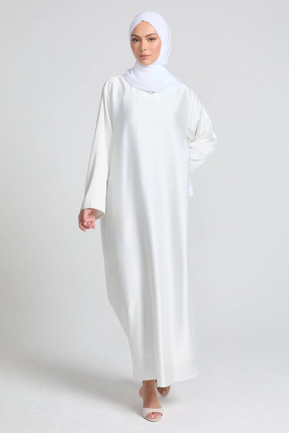 Premium White Satin Inner Slip Dress WITH LINING  - LONG SLEEVE