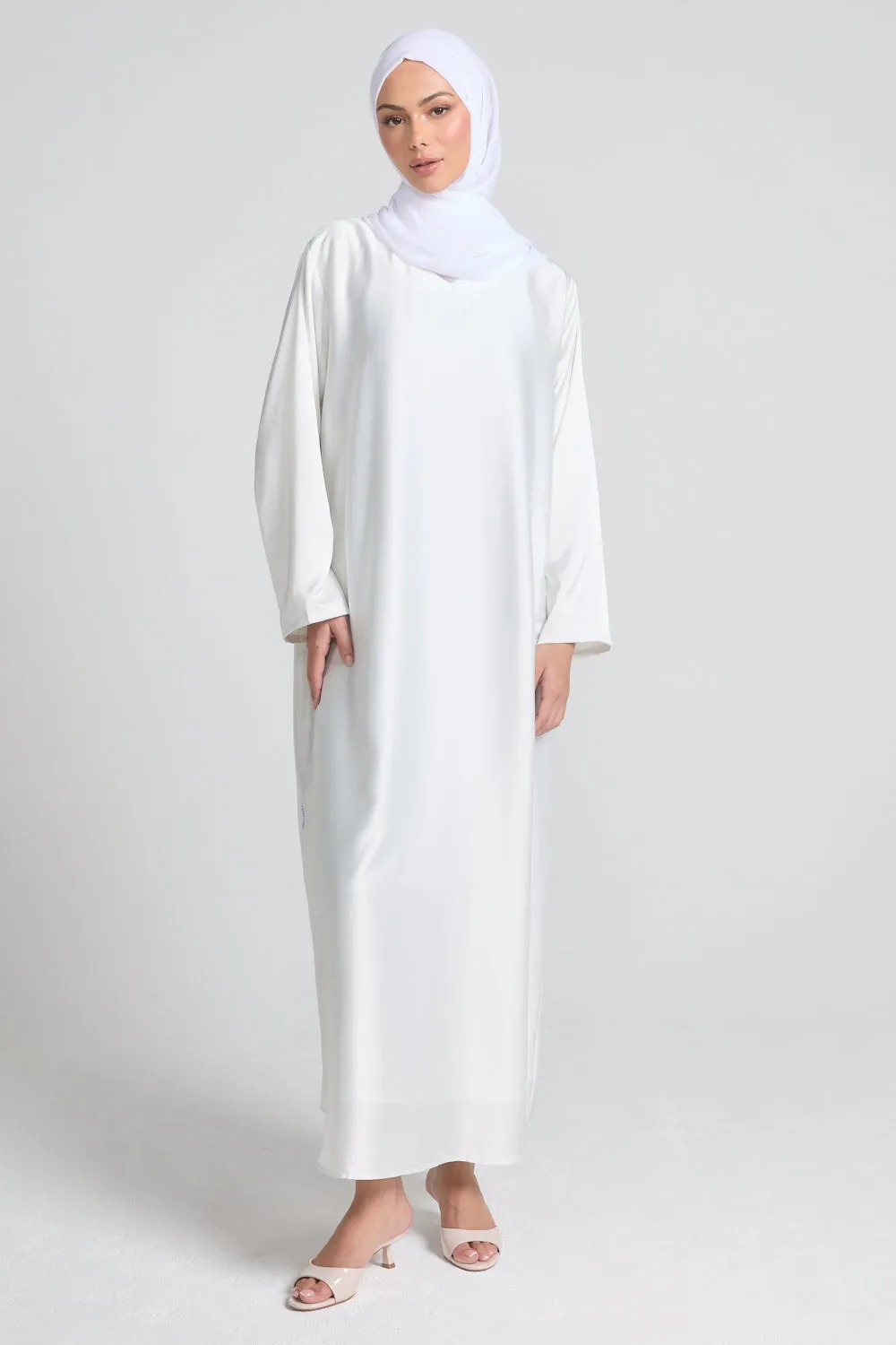 Premium White Satin Inner Slip Dress WITH LINING  - LONG SLEEVE