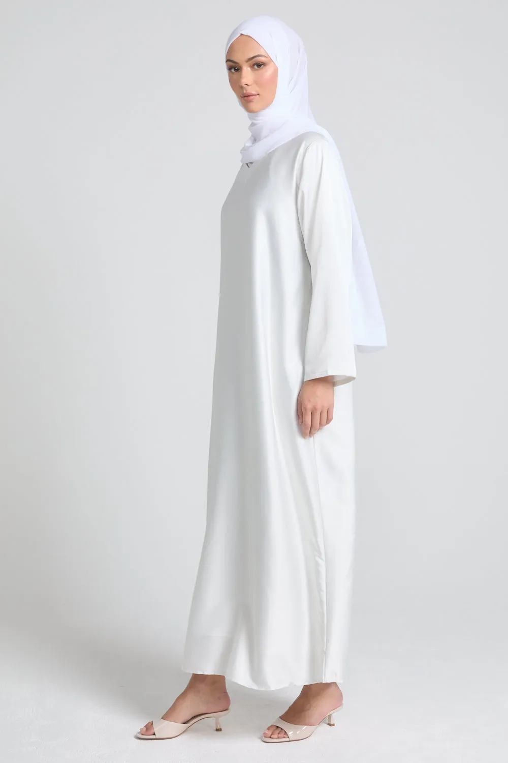 Premium White Satin Inner Slip Dress WITH LINING  - LONG SLEEVE
