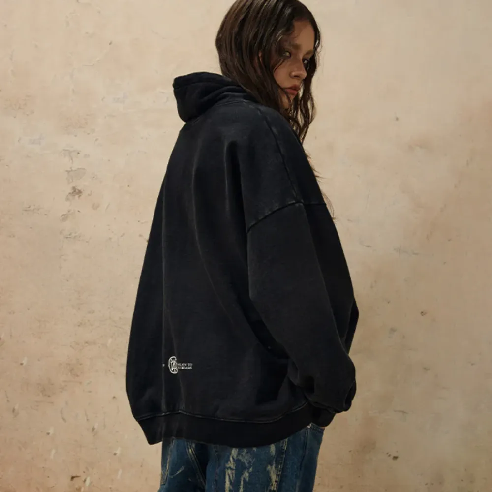 "High Collar Washed Letter" Sweatshirt