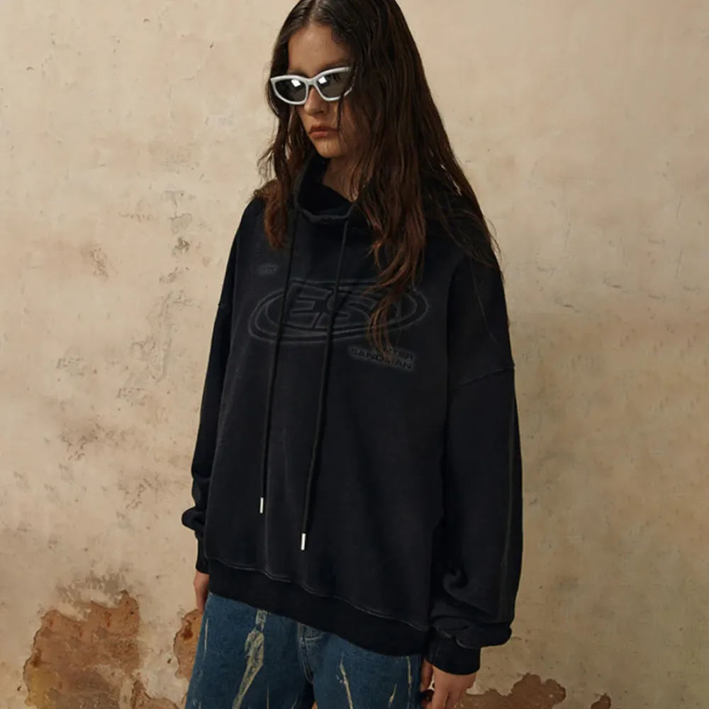 "High Collar Washed Letter" Sweatshirt