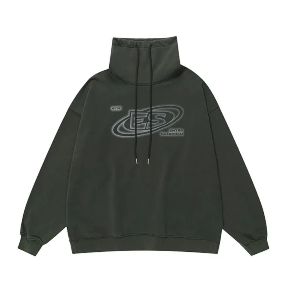 "High Collar Washed Letter" Sweatshirt