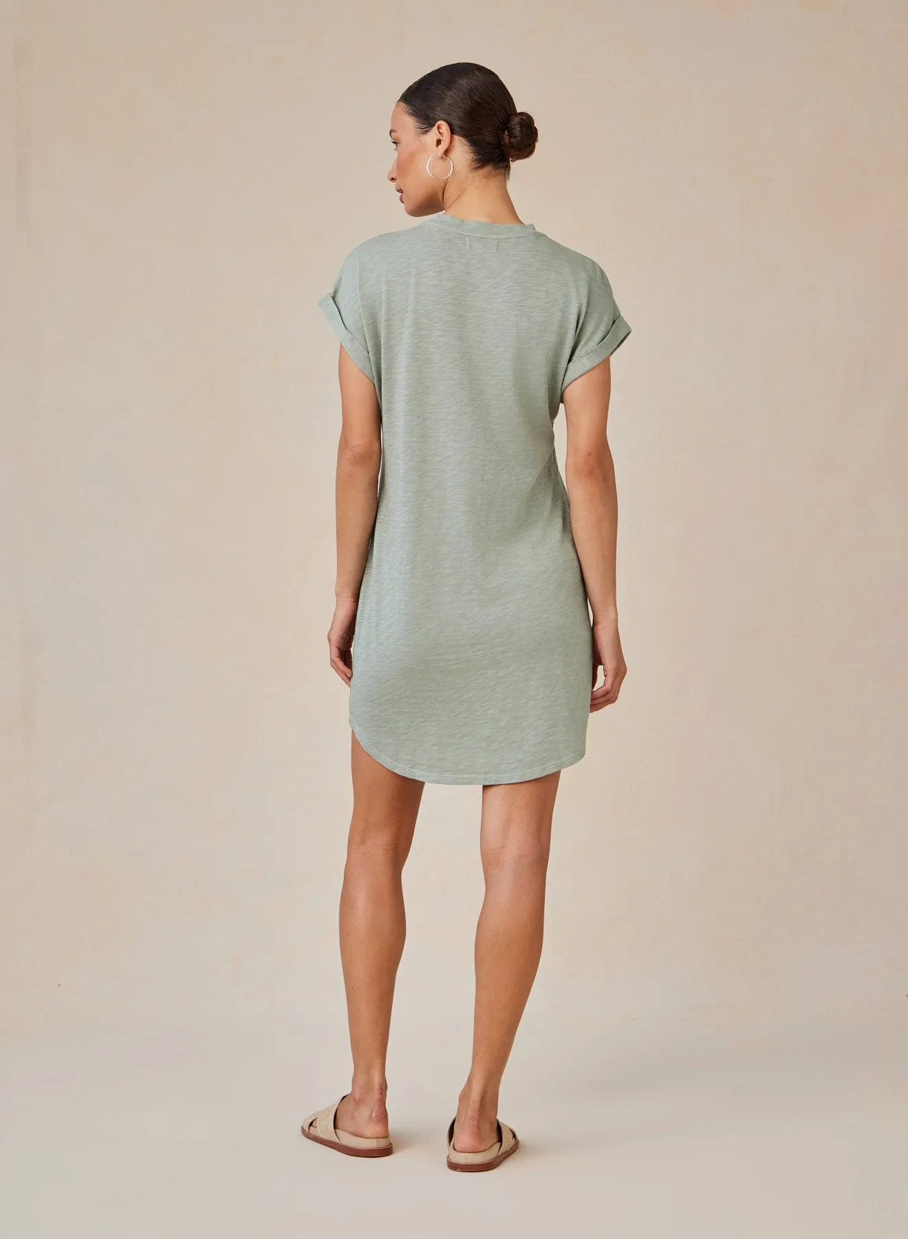 Roll Sleeve T-Shirt Dress - Olive Grove