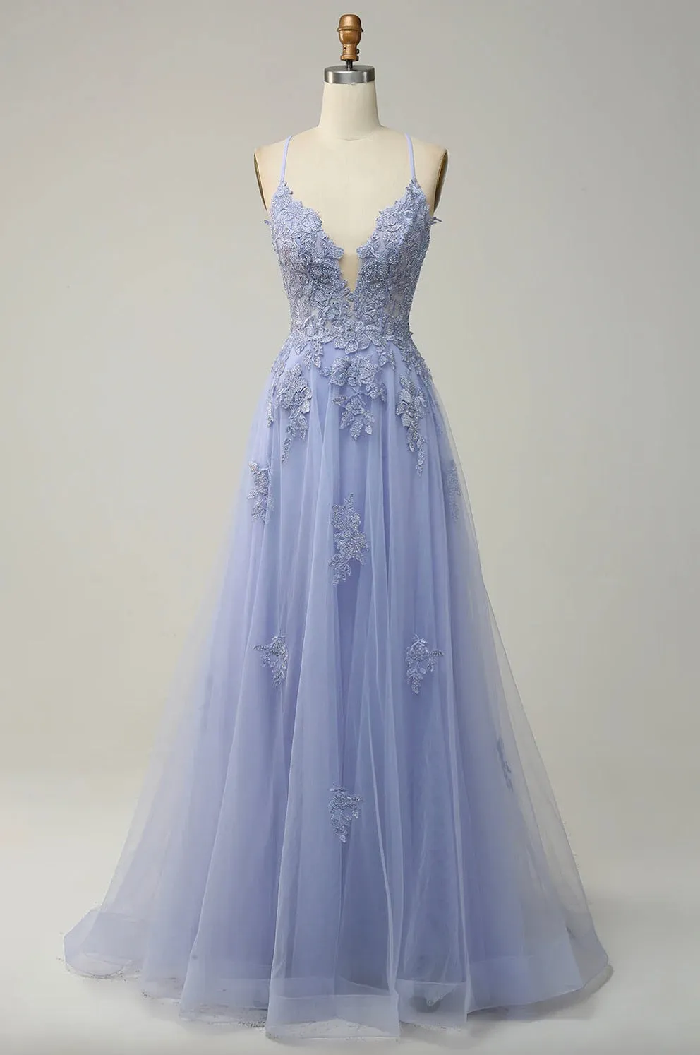 Sexy Back Lavender Lace Prom Dress