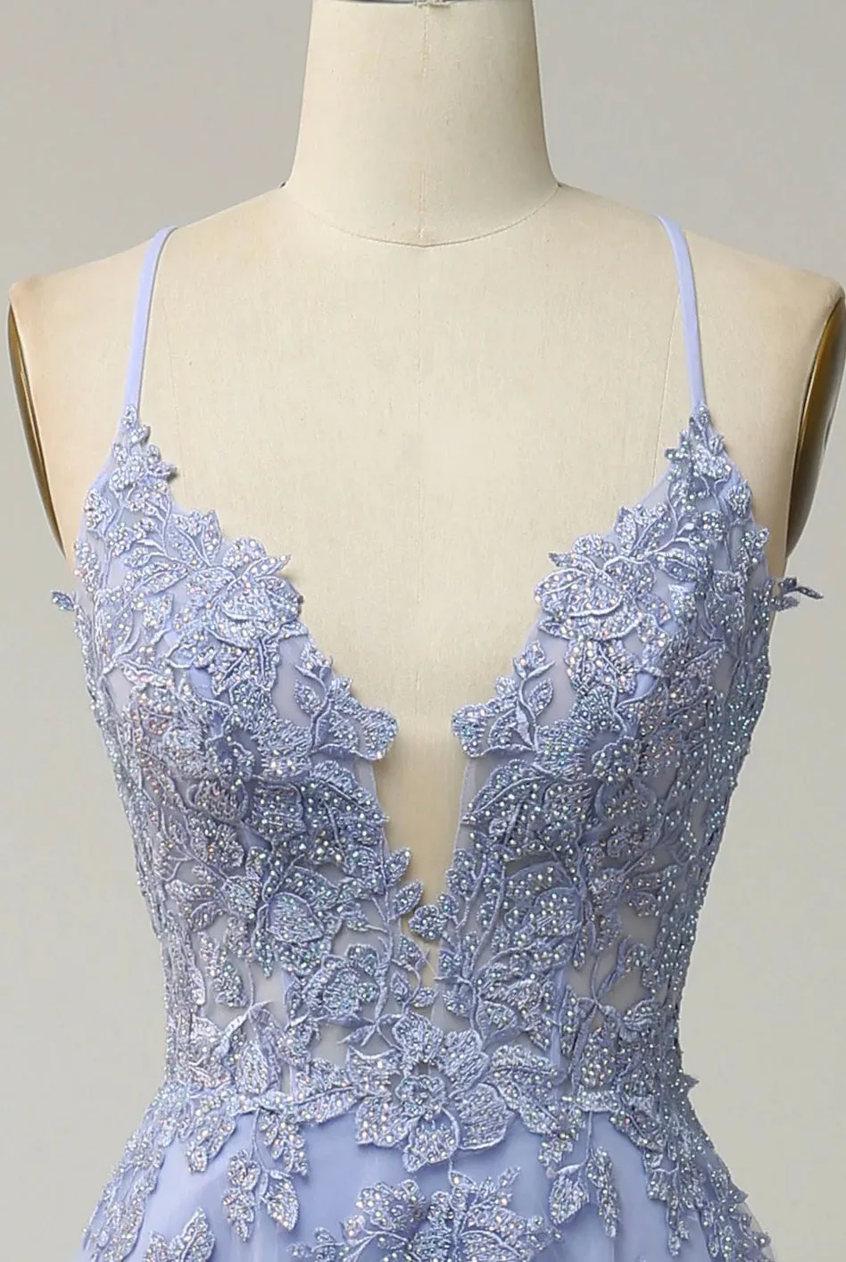 Sexy Back Lavender Lace Prom Dress