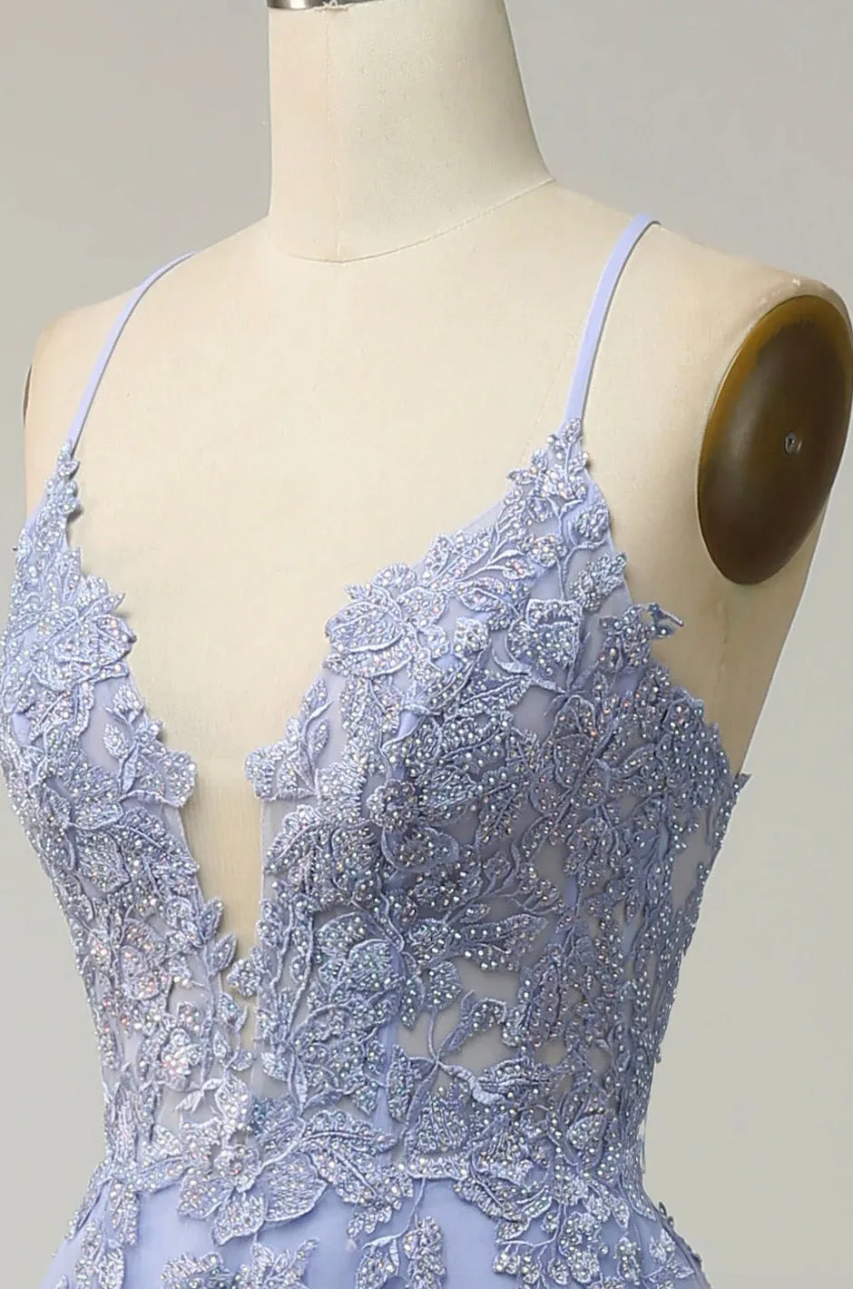 Sexy Back Lavender Lace Prom Dress