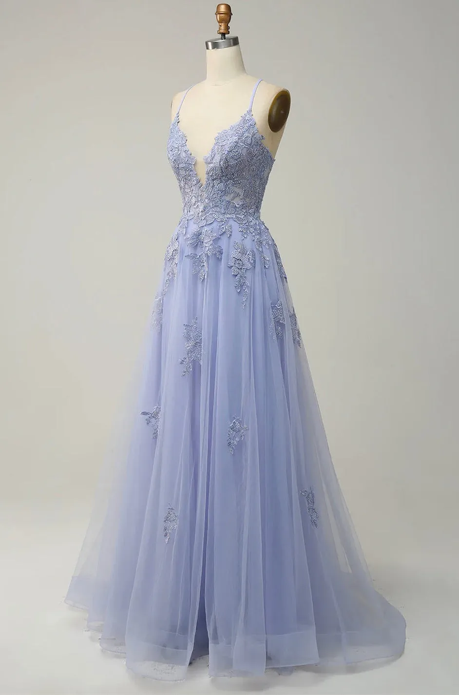 Sexy Back Lavender Lace Prom Dress