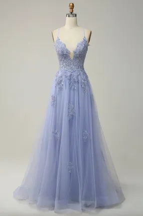 Sexy Back Lavender Lace Prom Dress