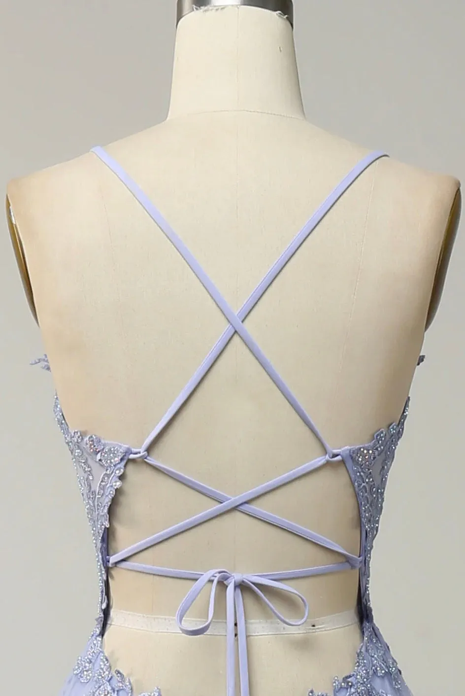 Sexy Back Lavender Lace Prom Dress