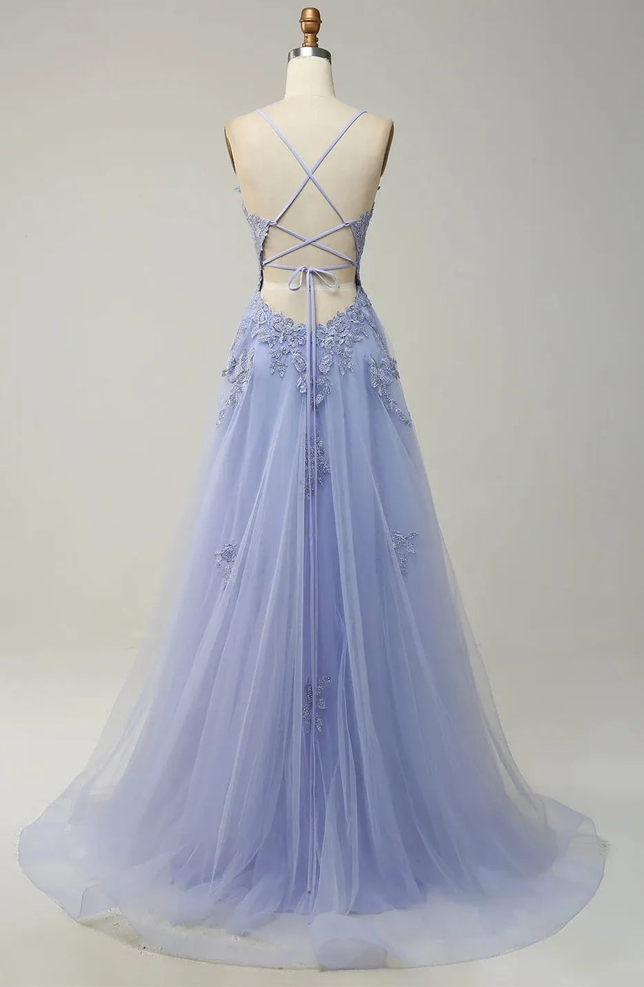 Sexy Back Lavender Lace Prom Dress