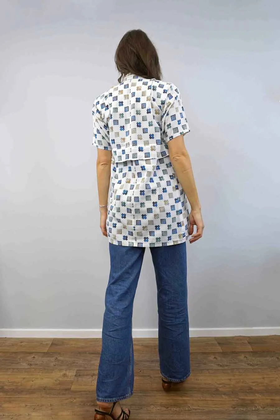 Short Vintage Geometric Print Kimono Jacket