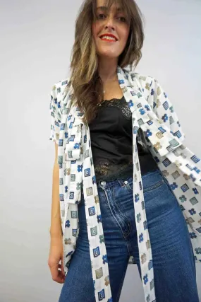 Short Vintage Geometric Print Kimono Jacket
