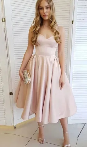 Simple Vintage Tea Length Blush Party Dress