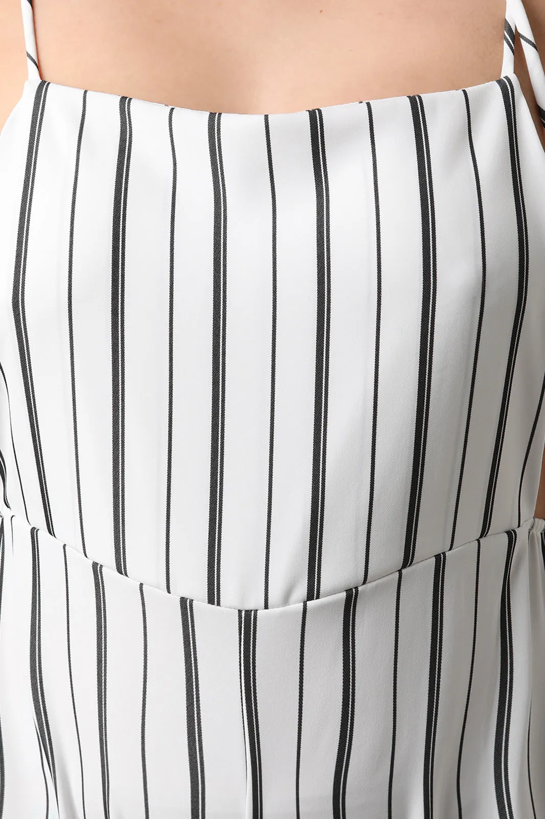 Stripe Tie Shoulder Overall Jumpsuit