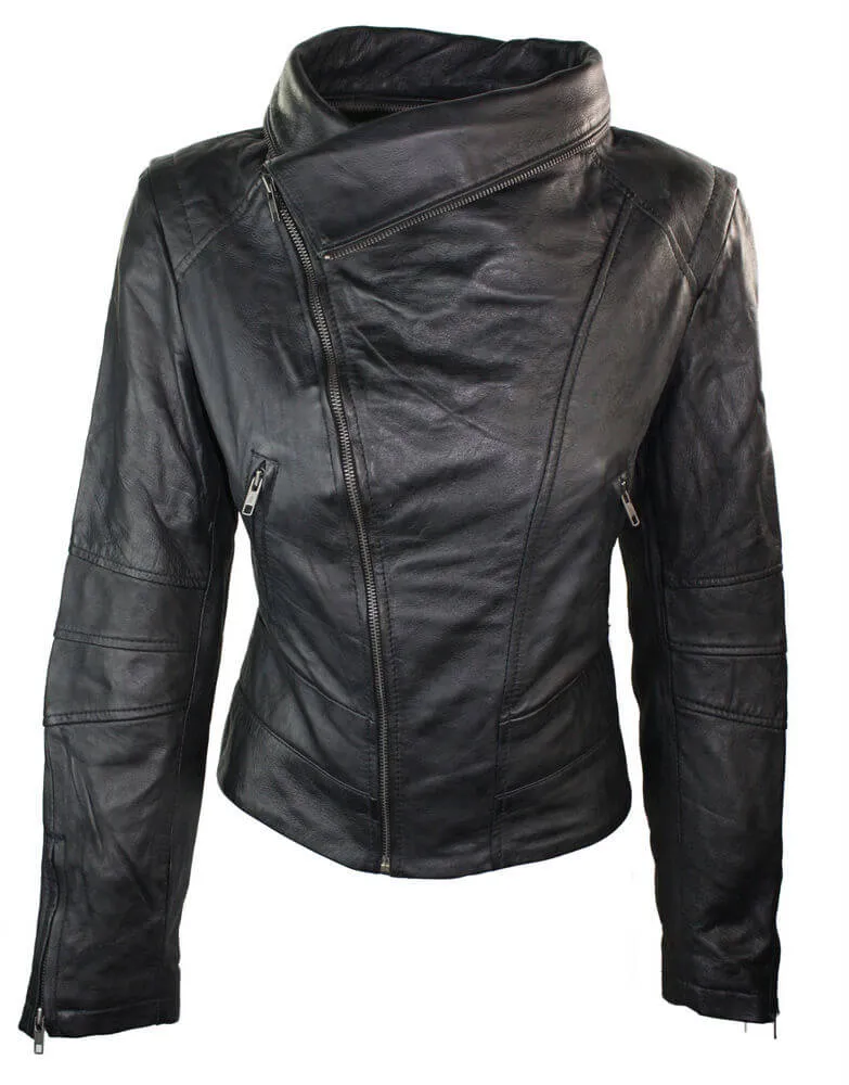 Stylish Brand New Women's Fashion Motorcycle Cow Leather Slim fit Jacket