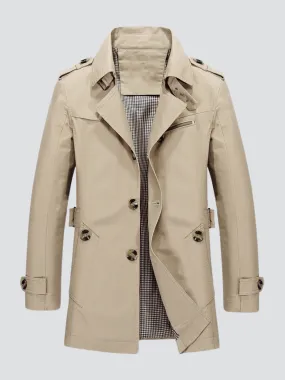 Stylish Cotton Windbreaker Jacket for Men - Drayton Long Weatherproof Coat with High Collar and Spacious Pockets