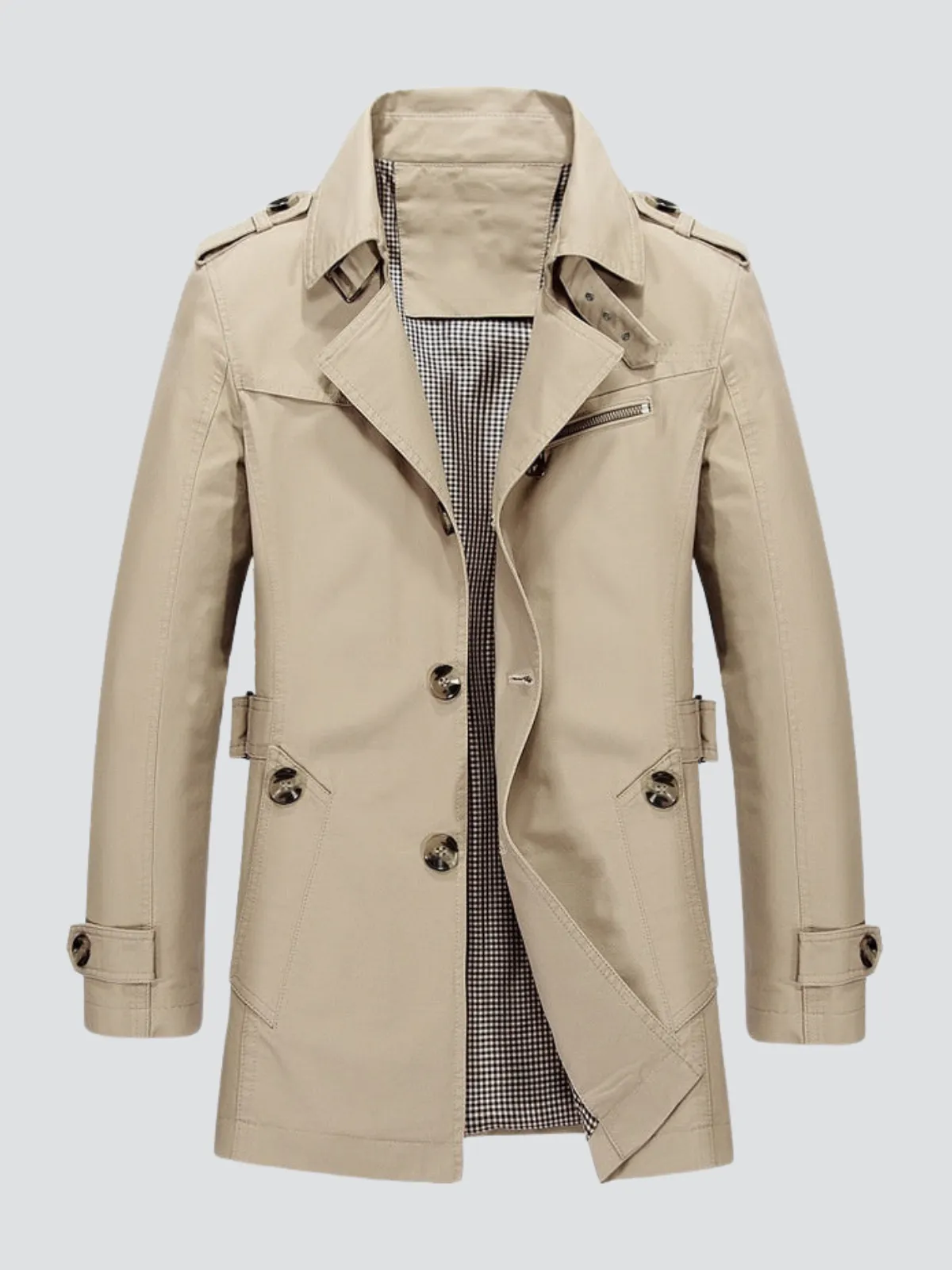 Stylish Cotton Windbreaker Jacket for Men - Drayton Long Weatherproof Coat with High Collar and Spacious Pockets