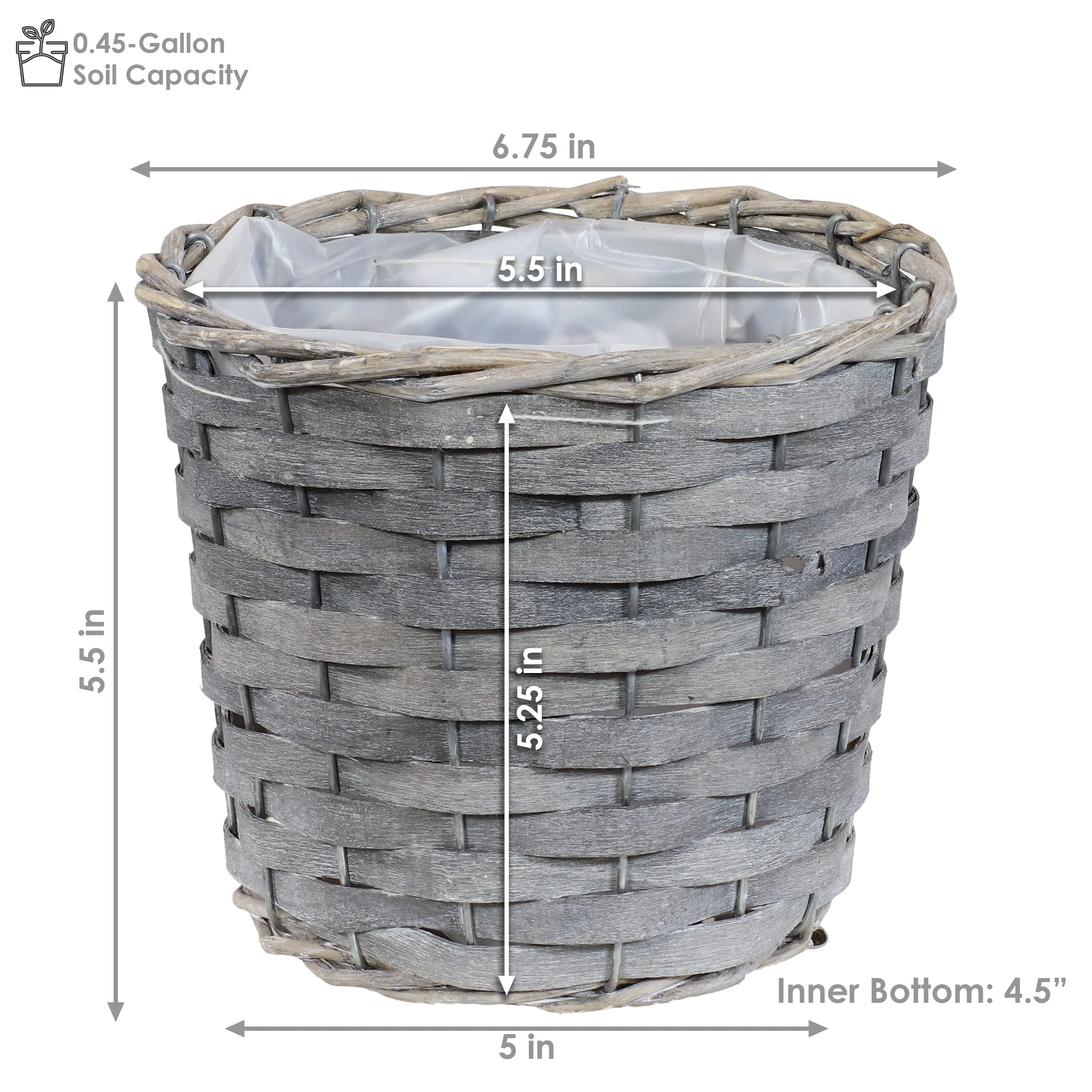 Sunnydaze Set of 5 Indoor Poplar Wicker Planters with Plastic Liners