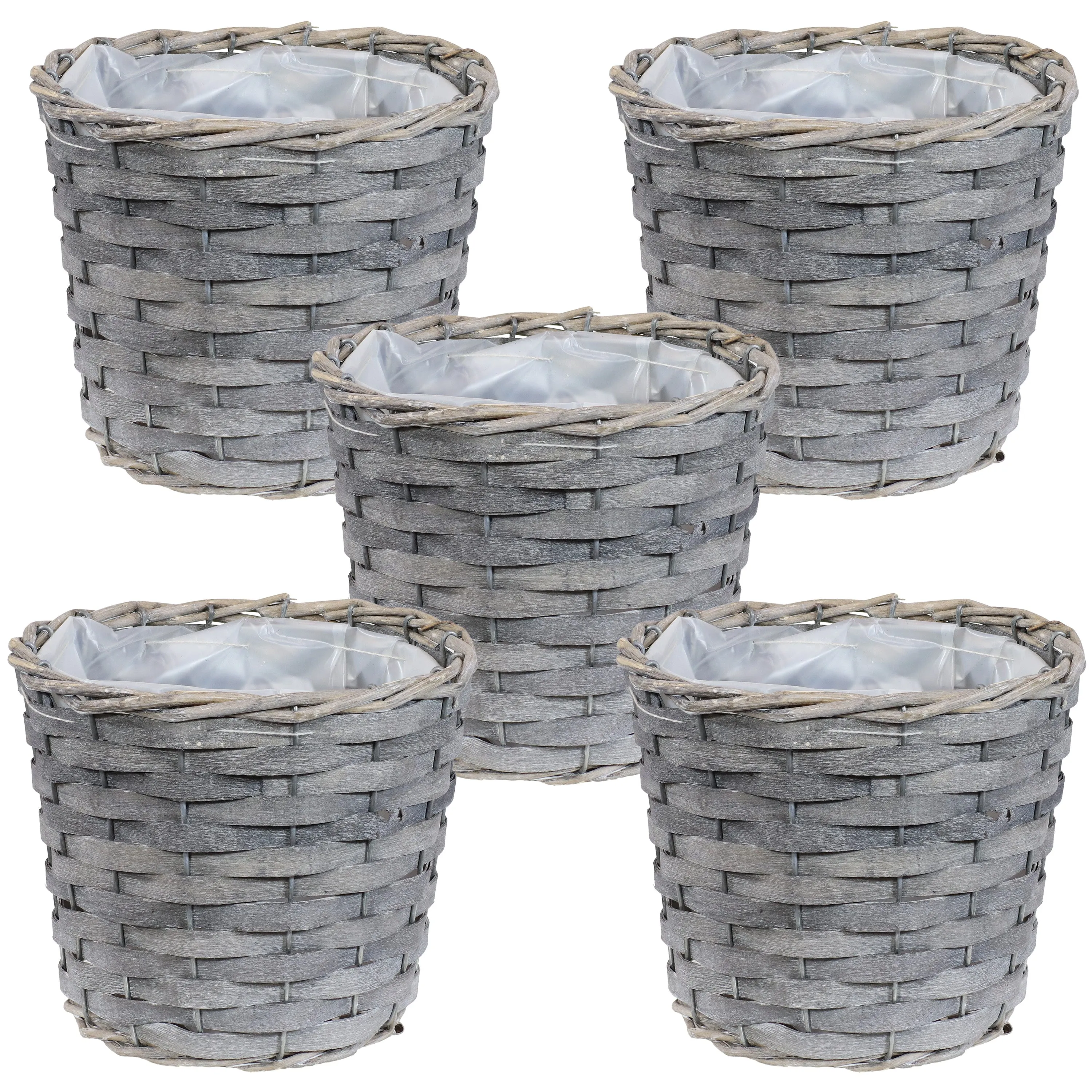 Sunnydaze Set of 5 Indoor Poplar Wicker Planters with Plastic Liners