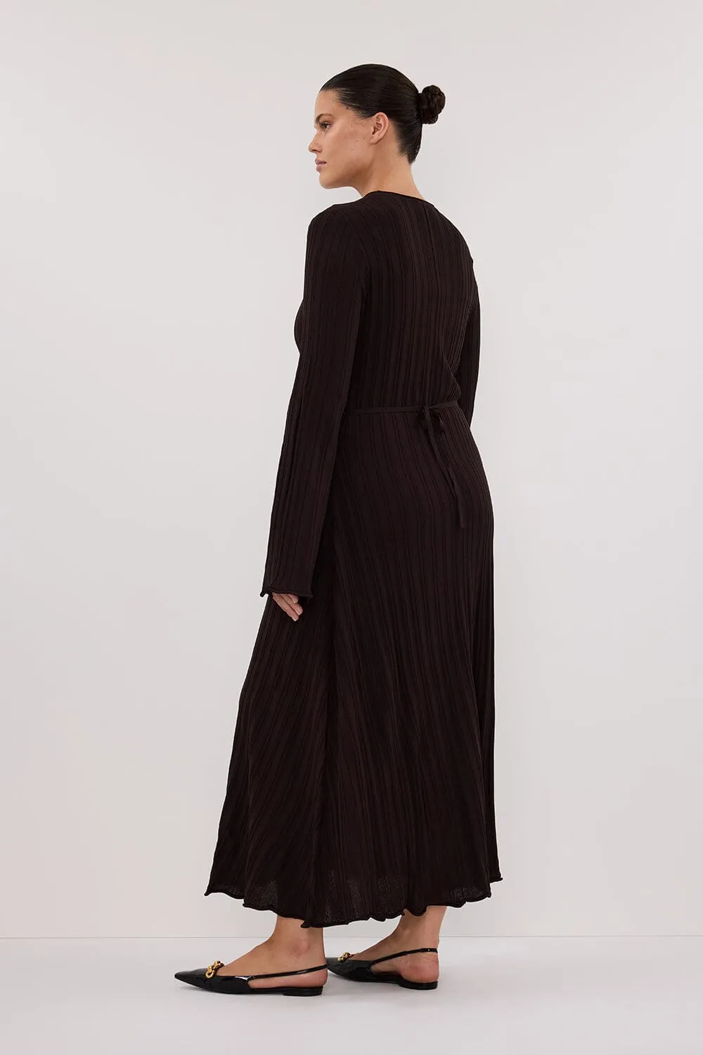 SYLVIA BITTER CHOC KNIT MIDI DRESS