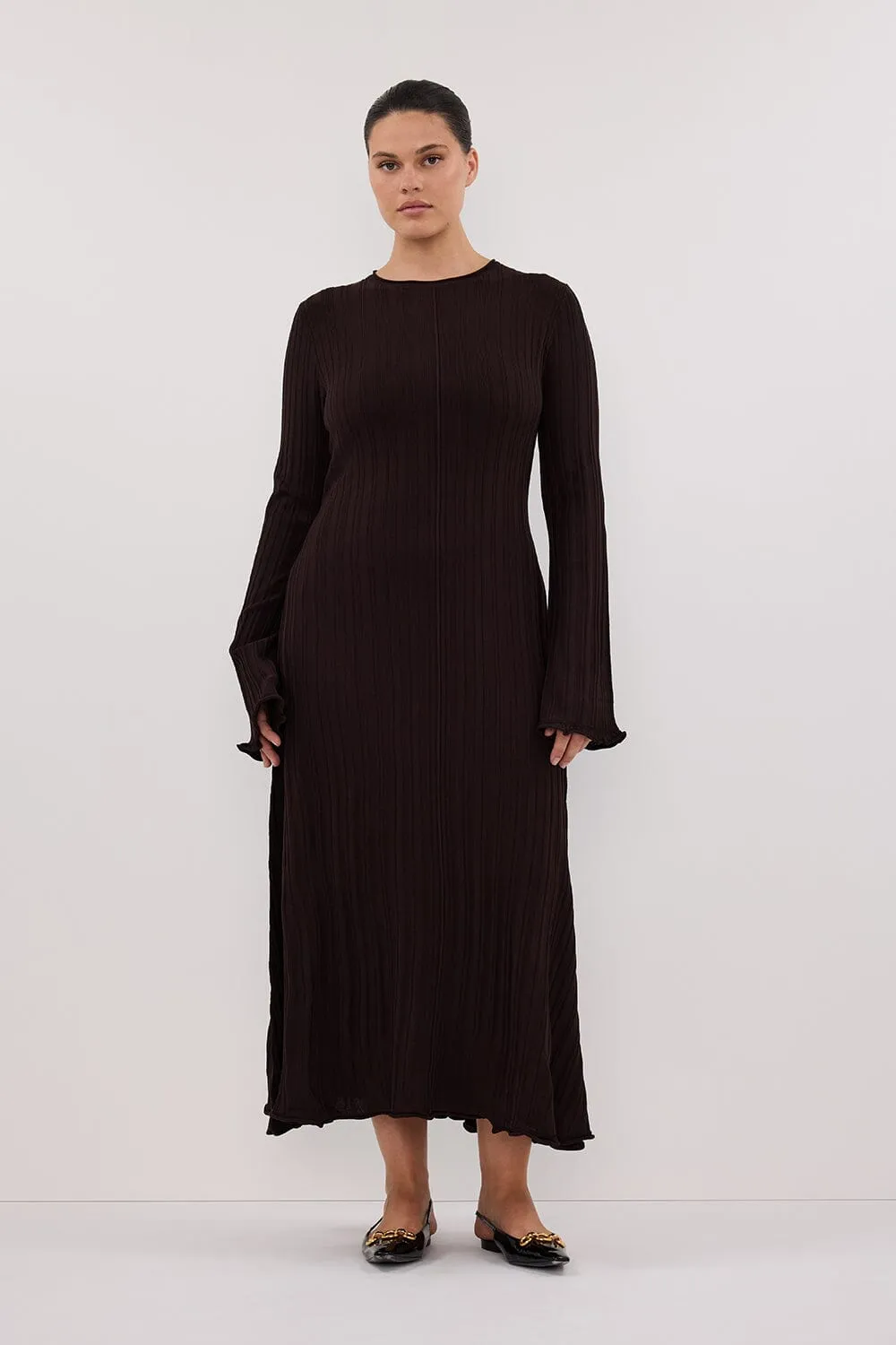 SYLVIA BITTER CHOC KNIT MIDI DRESS
