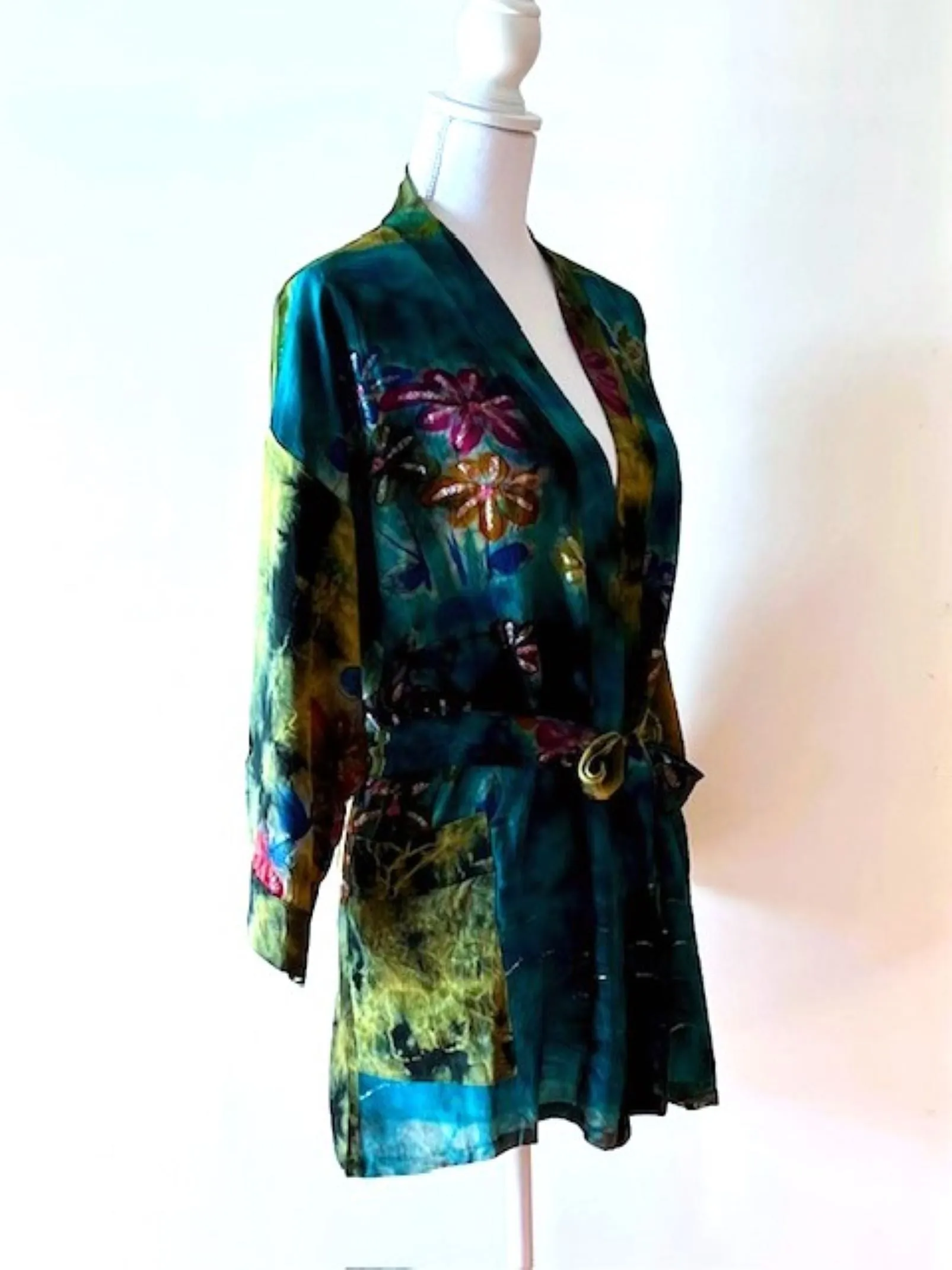 The Accessory In Demand, A Short Silk Kimono Jacket.  A Beauty In Turquoise