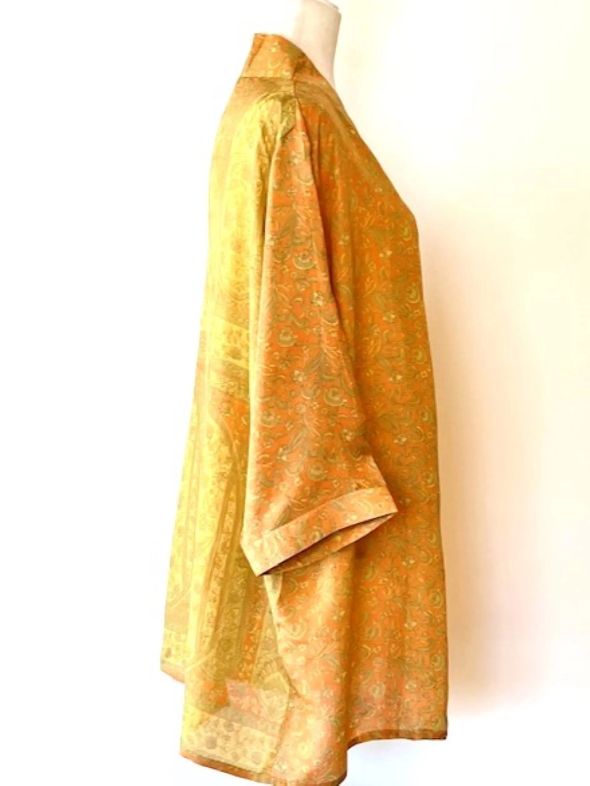The Accessory In Demand, Short Silk Kimono Jacket, A Beauty In Bronze