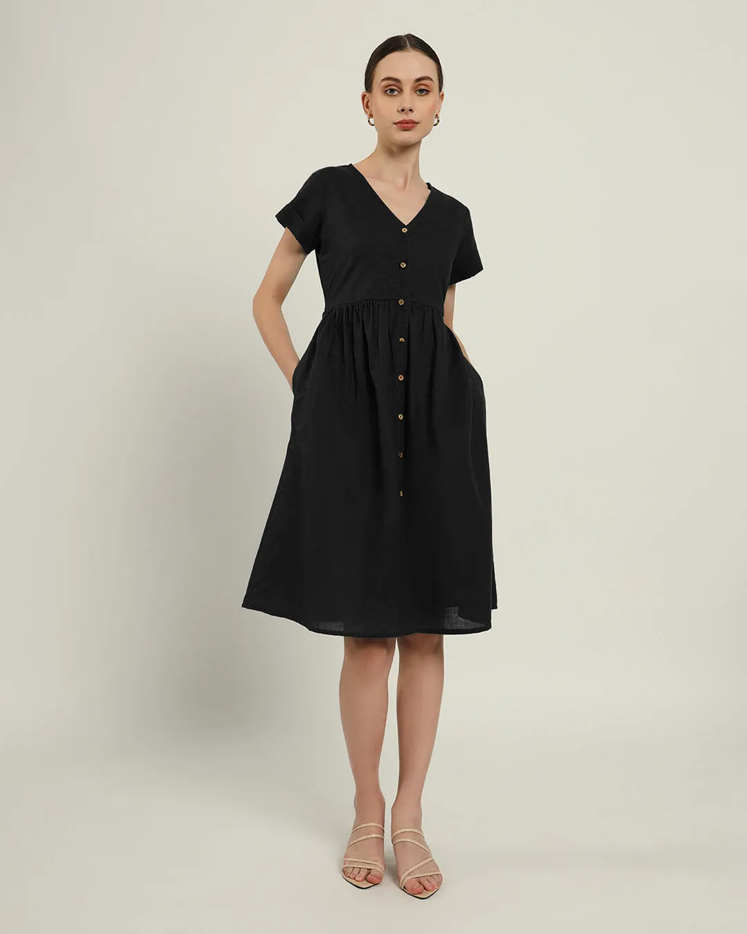 The Valence Daisy Noir Linen Dress