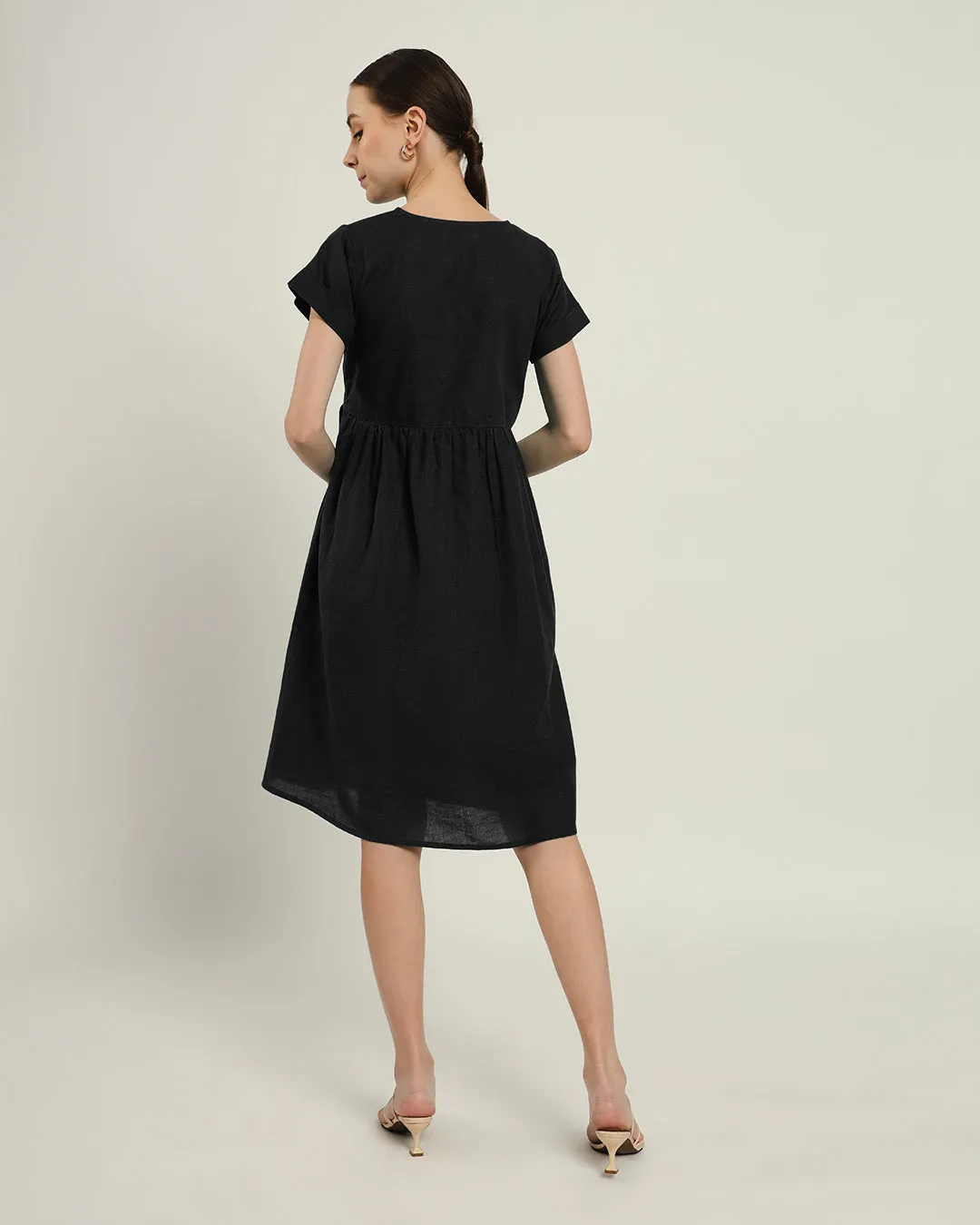The Valence Daisy Noir Linen Dress