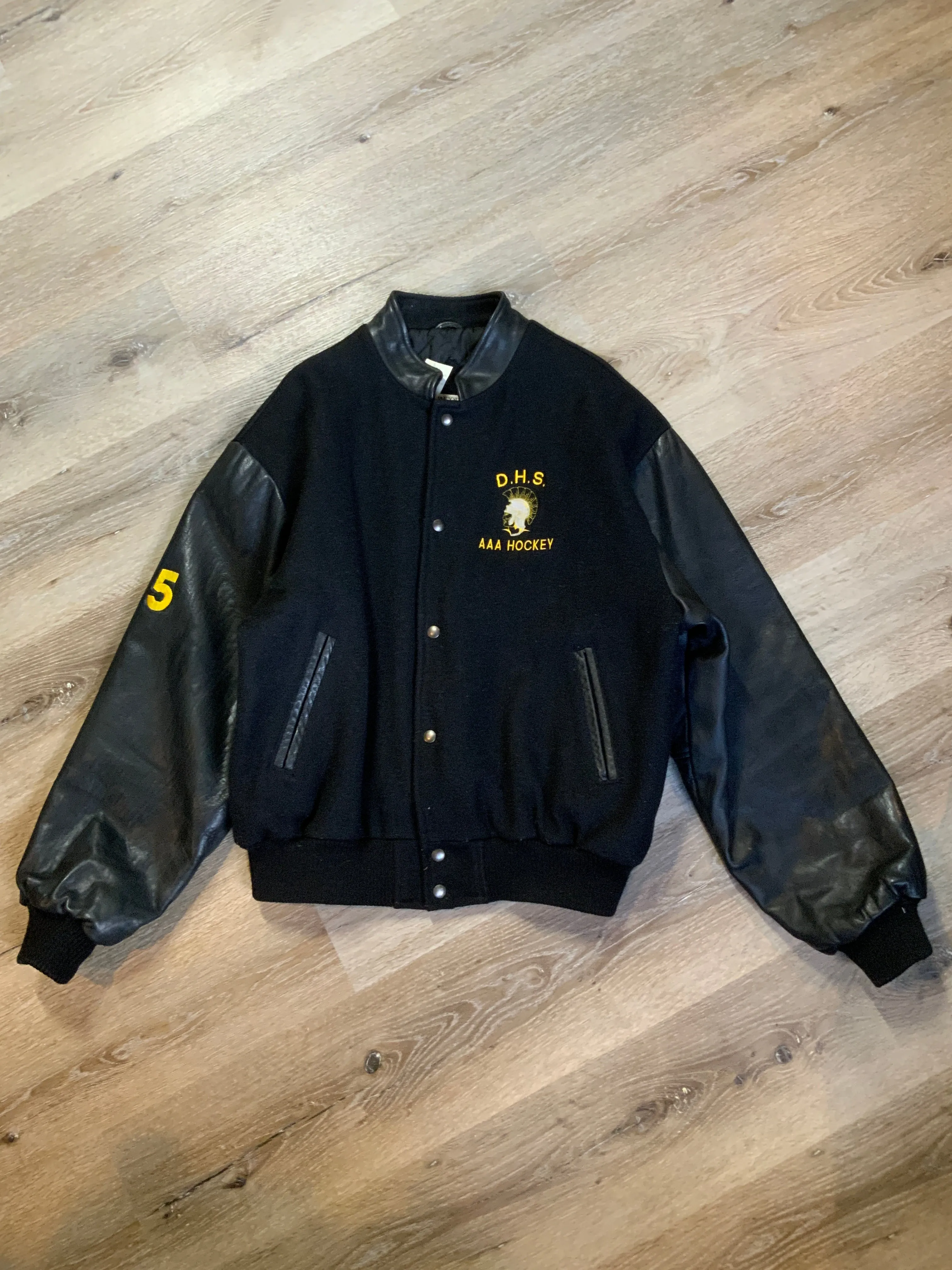 Vintage Dartmouth High School AAA Hockey Black Varsity Jacket, Made in Canada