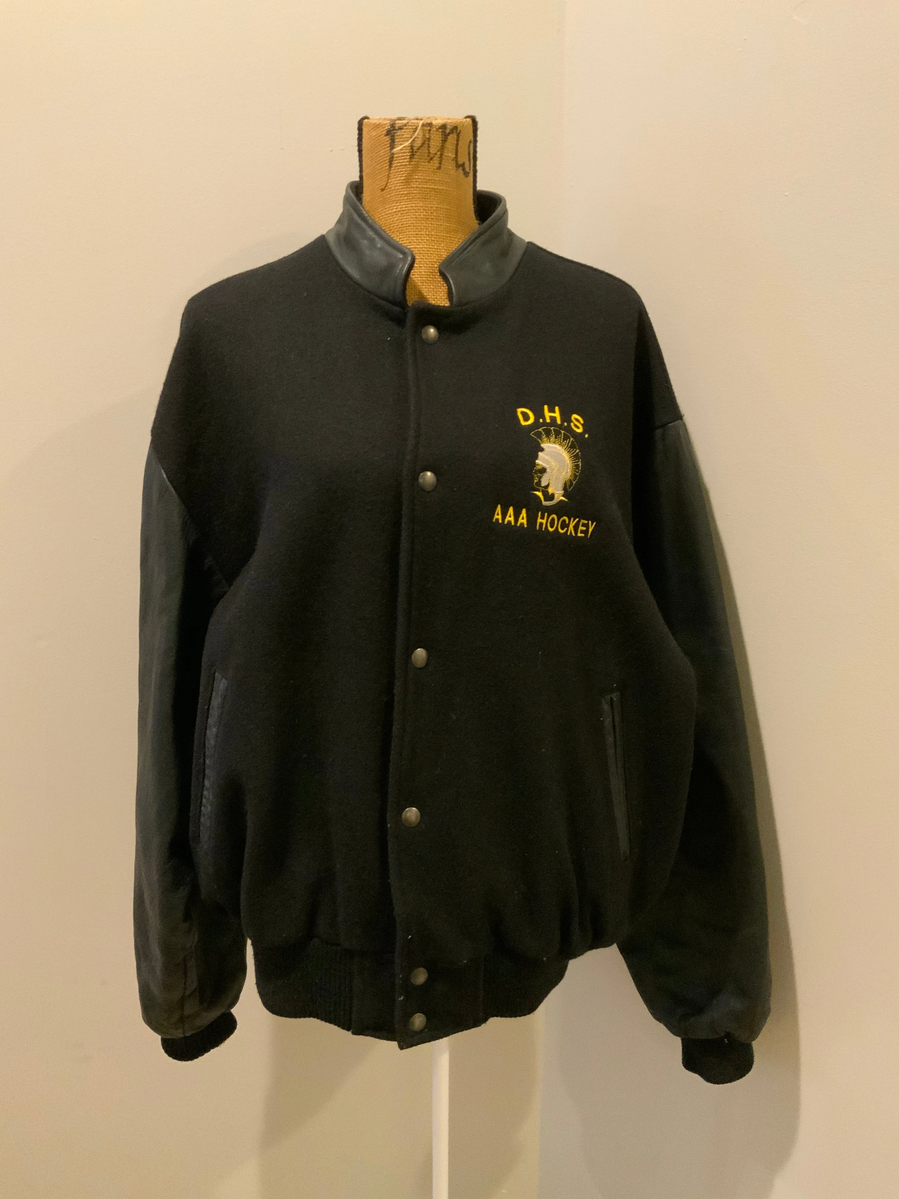 Vintage Dartmouth High School AAA Hockey Black Varsity Jacket, Made in Canada