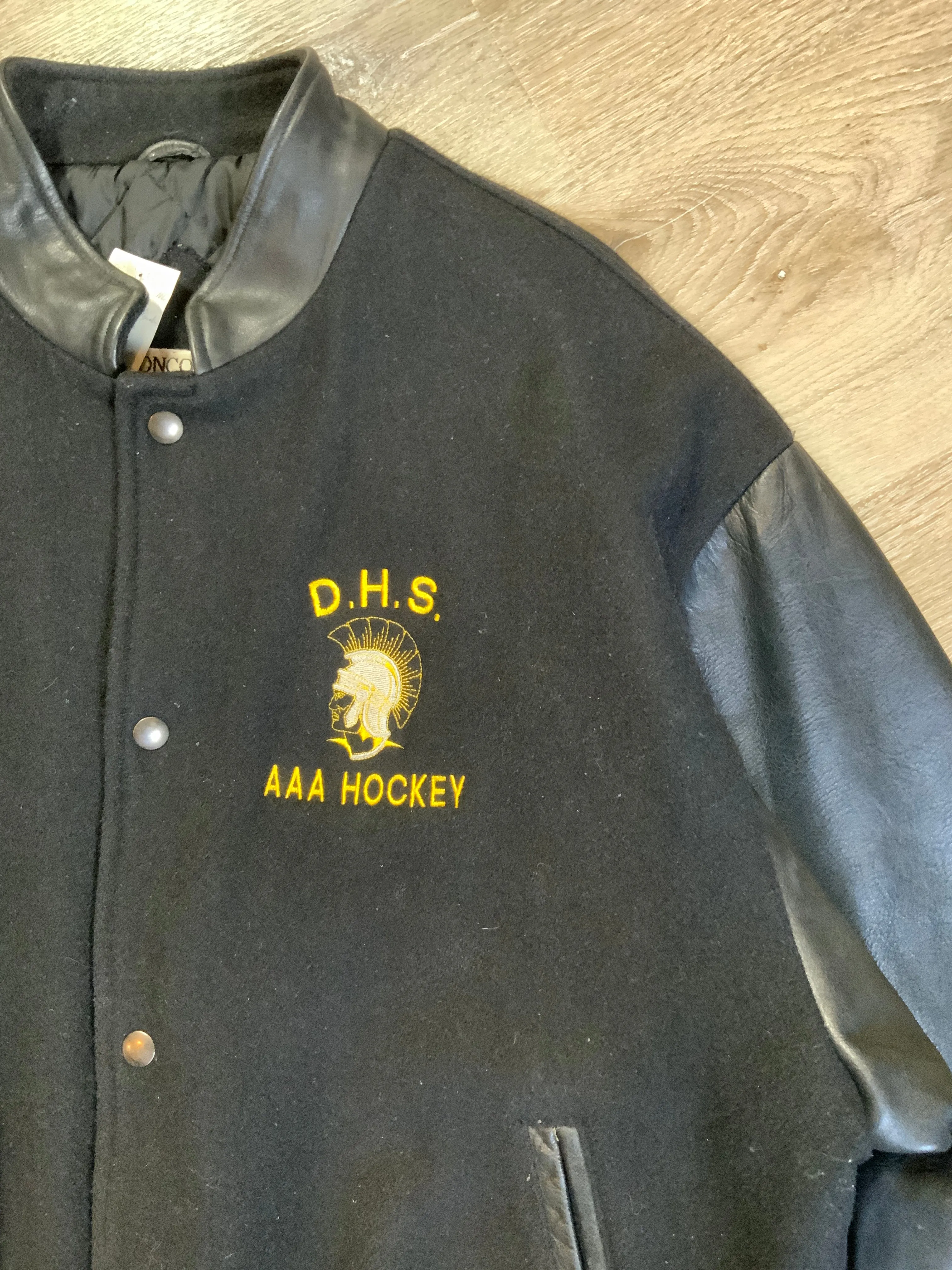 Vintage Dartmouth High School AAA Hockey Black Varsity Jacket, Made in Canada