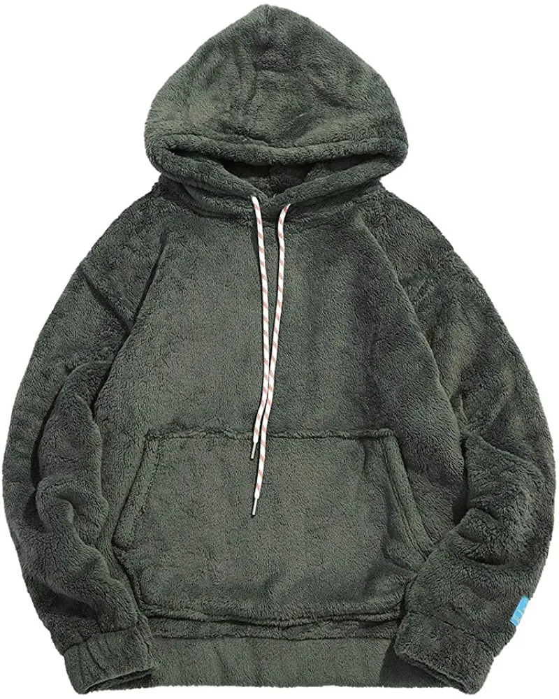 Winter Fluffy Hoodie Army Green Oversized Pullover Sweatshirt