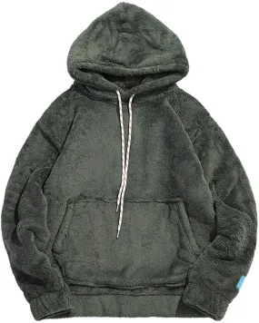 Winter Fluffy Hoodie Army Green Oversized Pullover Sweatshirt