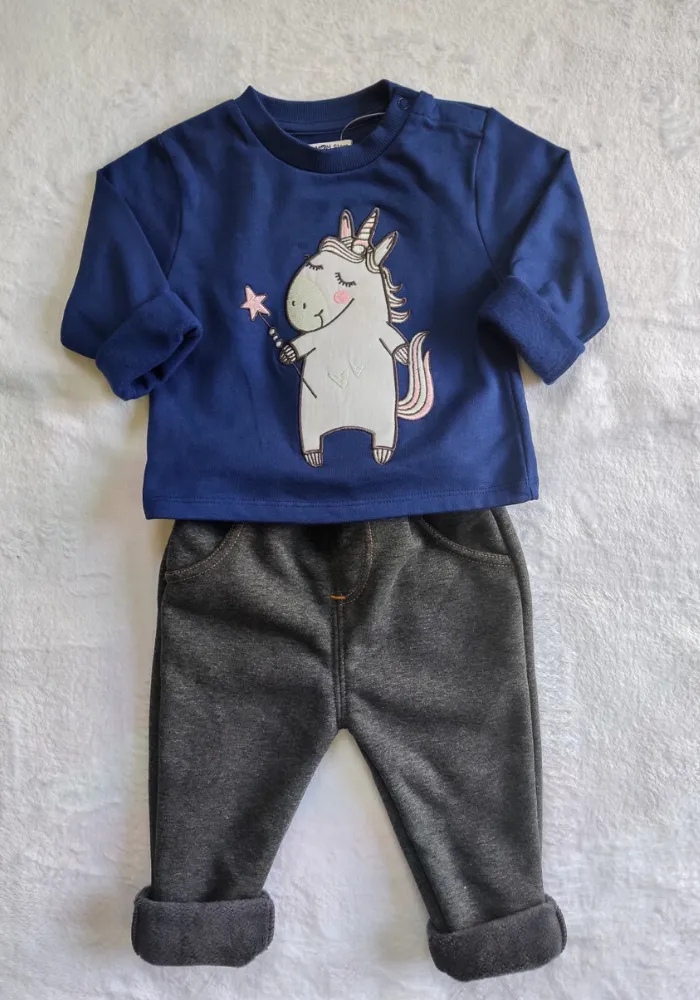 Winter Unicorn Sweatshirt And Gray Trouser Set
